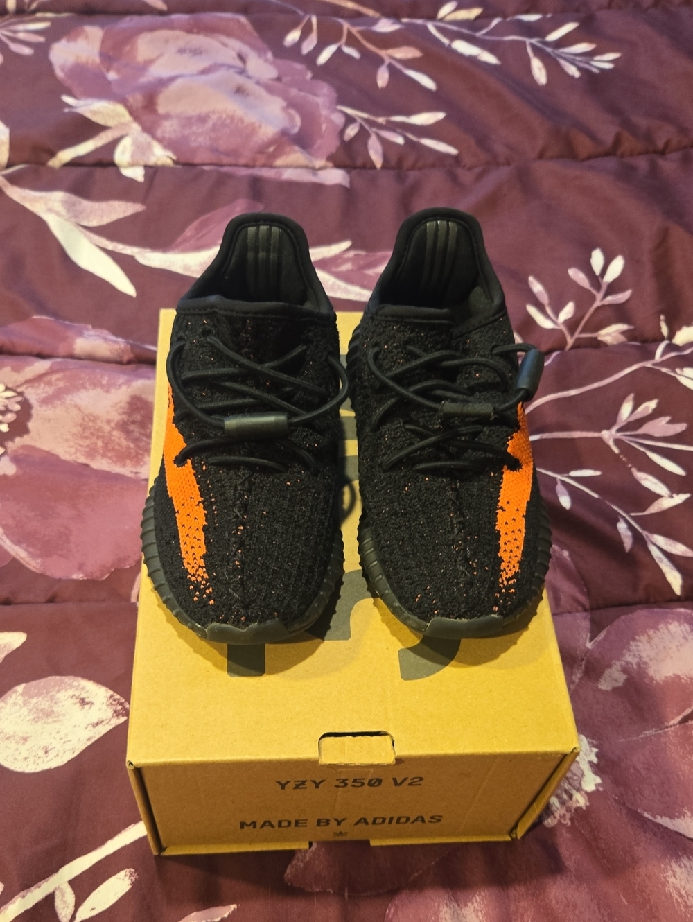 Yeezy Kids Black & Orange Knit Sneakers